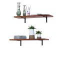 Wood and Metal Floating Wall Shelves | Home Decorative Shelf (24*8 Inches, Forest Dark) - Pack of 2, L Bracket (Forest Dark & Black). 