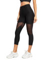 Women's Yoga Fashion Mesh Splicing Stretch Sports Running Cropped Pants High Waist Fiess Gym Tights. 