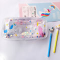 Cute Unicorn Glitter Liquid Pencil Case High Capacity Pencil Bag Transparent Glitter Pencil case For Girls Pen Box School cute girls stationery | Cute stationary items for girls. 