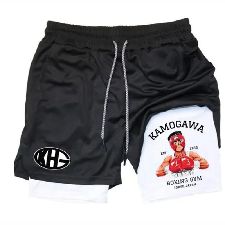 Compression Shorts Anime Hajime no Ippo 2 in 1 Performance Gym Shorts Pockets Quick Dry Running Workout Summer Sportwear