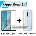 Oppo Reno 2F Full Black 9D5D6D10D11D21D Tempered Glass Screen Protector Full Glue Edge To Edge + Back Clear Jelly Protector Transparent Soft Film Protection Hydrogel Film Protector For Oppo Reno2F. 