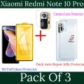 Pack of 3- Xiaomi Redmi Note 10 Pro 9D 21D Tempered Glass Black Border Transaprent Screen Protector + Back Clear Jelly/ Matte Anti-Slip Protector Soft Skin Sheet Film Protection + 9H Flexible Camera Lens Protector ForXiaomi Redmi Note 10 Pro - Transparent. 