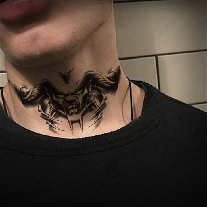 【Good-Love Store】Devil Neck Stickers and Proof Men and Women Body Art Fake Tattoos Temporary Simulation Cool Arm Stickers