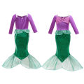 Girls Mermaid Dress Long Sleeve Sequin Patchwork Fish Scale Fishtail Mesh Embellished Cute Princess Dress. 
