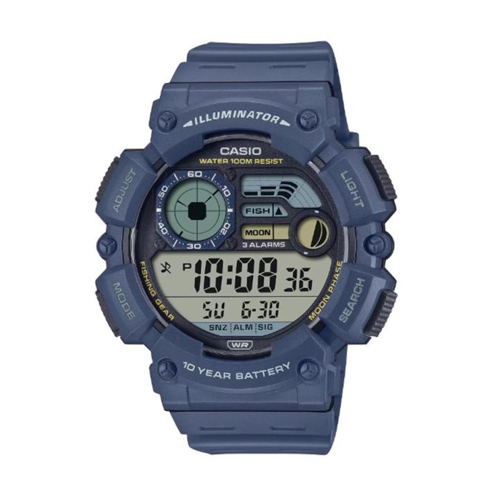Casio General Mens Resin Quartz Digital Dual Time LED Light Alarm Calendar Moon Phase Stop Watch Blue Dial Blue Resin Band Watch-WS-1500H-2AVDF
