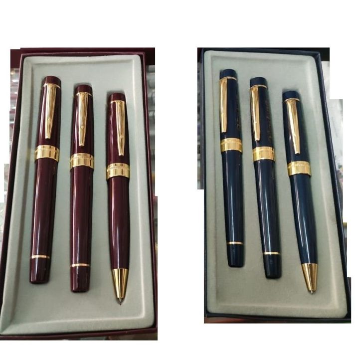 Three pen gift pen set, fountain ballpoint roller pens