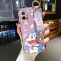 dienya For vivo Y55 5G Case With Wristband New Design Phone Case For Girl Women Thin Pattern Cartoon Doraemon Cat Shockproof Plating Silicone Casing Full Cover SoftCase Protection Cases. 