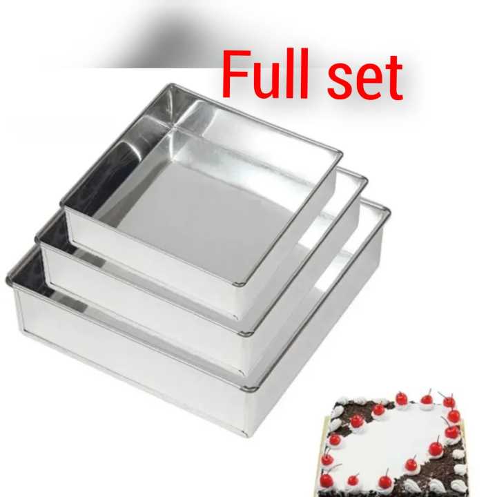 Cake mold square Square Shape Cake Mould Fruit Cake Cream Cake Making Tool Cakepan Pack Of 3 - silver color - square shape