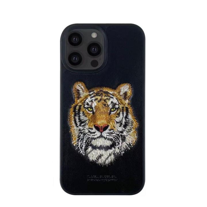 Santa Barbara 3D Embroidered Tiger Leather Phone Case Protective Back Cover For iPhone 13 Pro Max