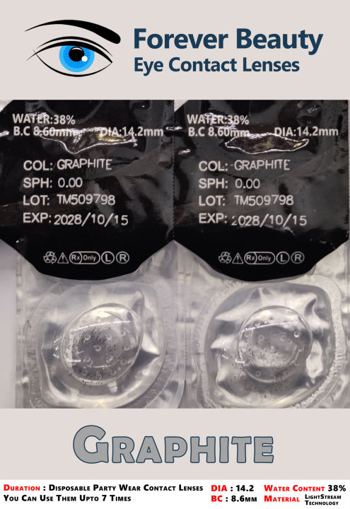 Graphite Cosmetic Colored Contact Lenses Eye Contact Lenses Forever Beauty / Disposable Lenses / Eye Lense / Color Lense / Eye Lenses For Girls Women Men