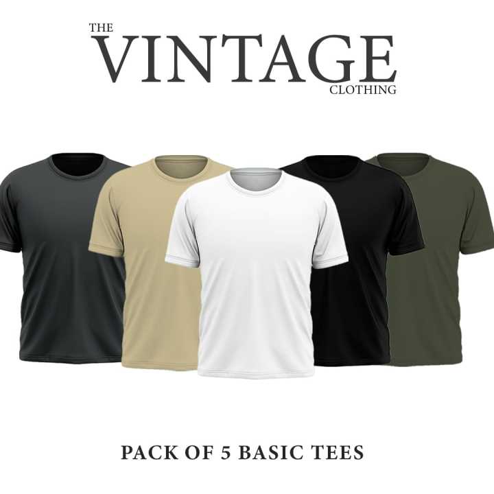 The Vintage Clothing Pack of 5 plain half sleeves Tshirt For Men for men