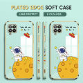 (Free Lanyard) Luxury 6D Plating Case for Samsung Galaxy A42 5G Back Cover Cute Cartoon Happy Astronaut Side Pattern Soft Silicone Square Phone Cases. 
