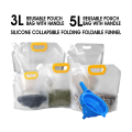 Transparent Reusable pouch bag with handle for food items | Package include 3L Pouch, 5L Pouch and Silicone Collapsible Folding Foldable Funnel. 
