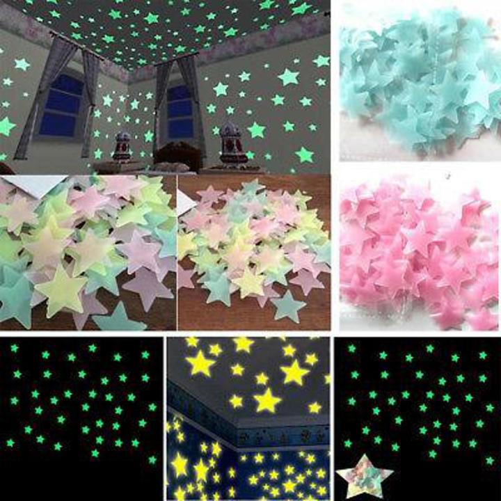 100 pcs Stars Wall Art Stickers Luminous Wall Sticker for Living Room Teens Children Baby Room Nursery Decoration
