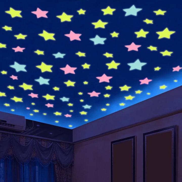 Pack of 100 - Fluorescent Night Glowing Stars Wall Sticker