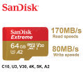 SanDisk Extreme micro SD Card A2 U3 4K Video UHS-I microSDXC Memory Trans Flash Car for Mobile Gaming Instar360 Camera GoPro DJI. 