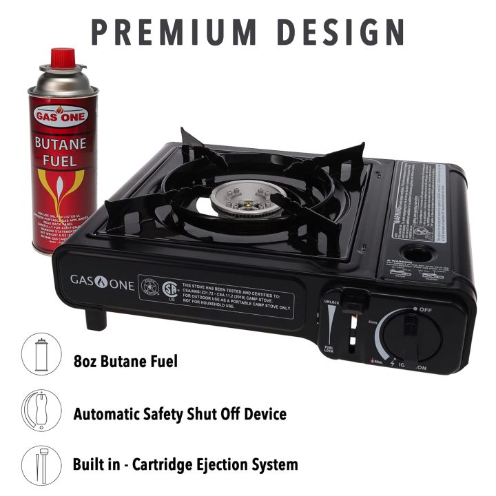 GAS ONE GS-3000 Portable Gas Stove with Carrying Case, 9,000 BTU, CSA Approved, Black