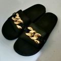 Women's Flat Slide Sandals with Metallic gold Chain slide for girls Fashionable & Comfortable Summer Slipper Flip Flop. 
