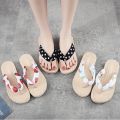 Women Slippers Fashion Women's Floral Imitated Straw Flip Flops Outdoor Sweet Non-Slip Sandals Hemp Rope Beach Shoes. 