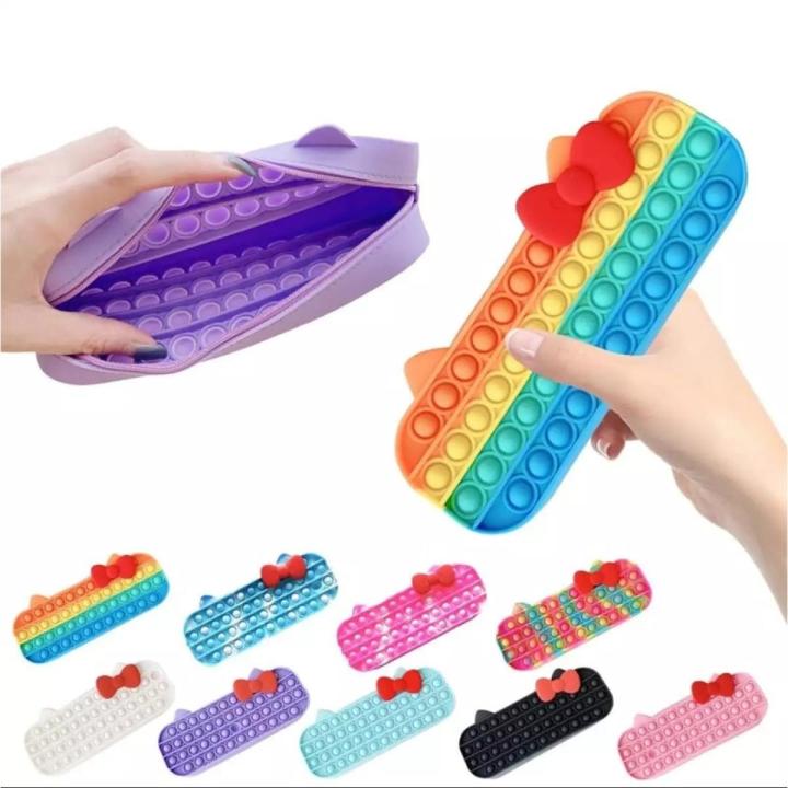 1 Piece Random Color Hello Kitty Push Pop It Bubbles Simple Dimple Stationary Bag Sensory Pencil Case Fidget Toys