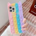 Push Pop It Phone Case for iPhone 12 Pro Max,Push Pop Bubble Fidget Toys Mobile Phone Protective Shell for Kids Adults - iPhone 12 Pro Max 6.7 Inch,Cat Rainbow. 