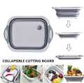 Multifunctional Adjustable Folding Silicone Kitchen Cutting Board – 3-in-1 Chopping Board, Colander & Storage Basket – Space-Saving, Non-Slip, BPA-Free, Durable & Easy to Clean for Vegetables, Fruits, Meat & More. 
