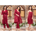 3Pcs Casual Bridal Trouser Shirt Gown Soft Fabric Satin Silk Nighty For Girls Nightdress For Romantic Couples Sexy Short Nighty Three Pieces Night Suit Regular Wear. 