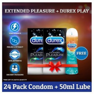 Pack of 24 Condoms And 50ml Lube Free Durex Extra Time ExtendedPleasure Condoms 12's And 50ml lubricant gel 50ml