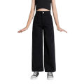 High Waist Women Black Wide Leg Jeans Ankle Length. 