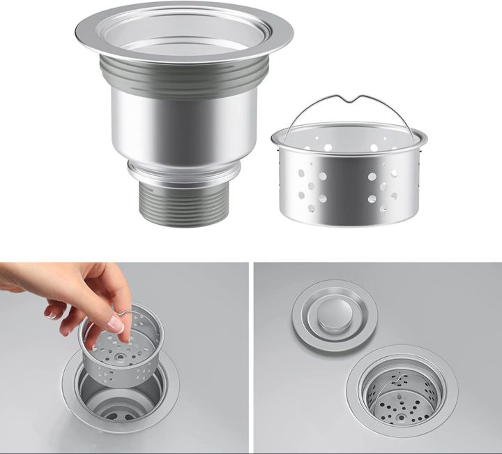 Kitchen Sink Waist Drainer Assembly, Single Double Sink Drain with Overflow Pipe 1/2 Inch Strainer Kit Removable Strainer Basket Sink Stopper Sealing Lid, Stainless Steel Sink Drain Hole Kitchen Sink Drainer Wire Drain Filter Sewer bucket coupling SS 304