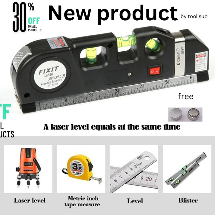 Laser Level And Ruler 5 in 1 Multi Purpose Laser Level Pro 3, Laser Leveler With Measuring ...