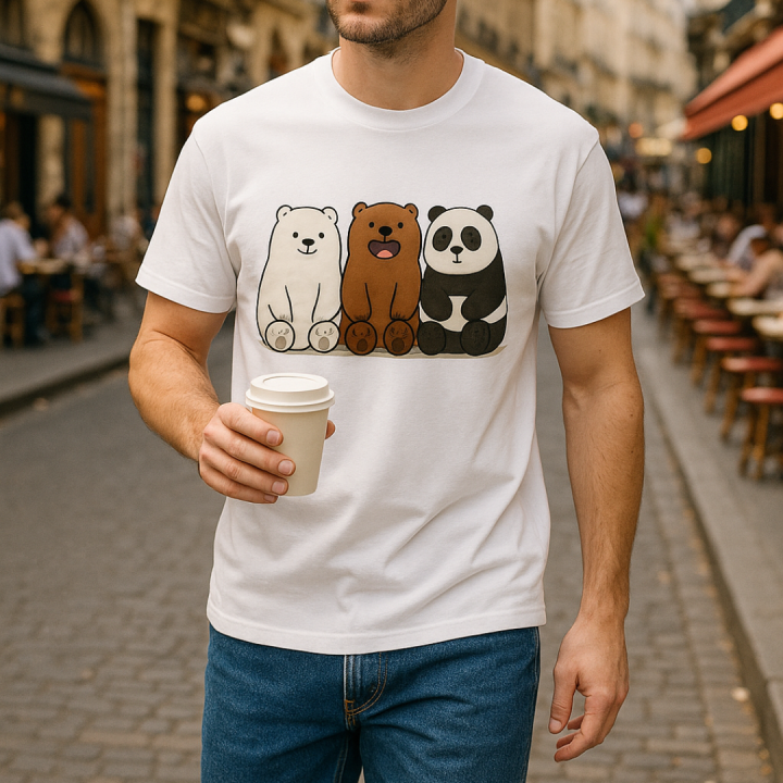 Panda & Bear Charm Tee – Where Comfort Meets Cuteness 🐻‍ ️🧸🐼 | Daraz.pk
