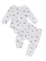 Funne eshop 2 Pcs Newborn Ribbed Outfits, Infant Rainbow & Sun Print Long Sleeve Round Neck Playsuit + Trousers. 