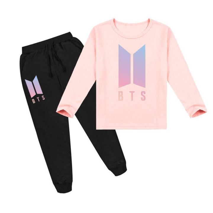 Pink BTS Printed Full Sleeves T-Shirt and Trouser for Girls and Women
