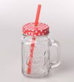 1Pcs Glass Mason Jar With Straw - 450 ML. 