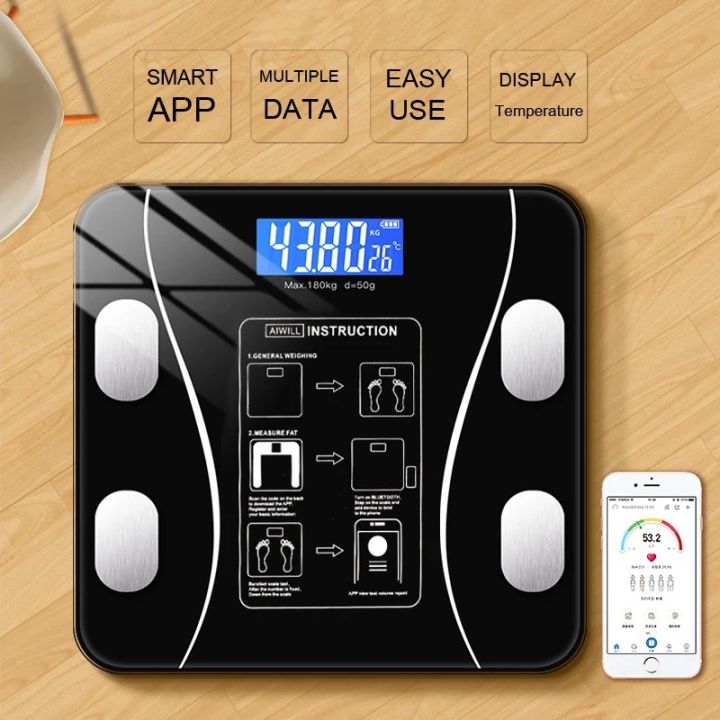 180kg Human Body Machine App Scales LED Digital Weight Smart Body Electronic Scale Balance 180KG Weighing Scales Weigh Electronic Scale Body Household Bathrooms Bluetooth Compatible Functions App Scale Machine For Human Body
