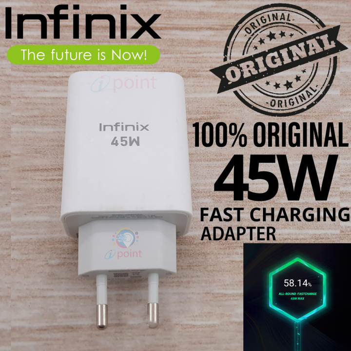 Infinix Original 45W Fast Charger | Original Infinix 45W Fast Charging Adapter with Cable | Infinix 45 Watt  Box Pulled Original Power Adaptor with 100cm Cable for Note 20, Note 30, 40, 40pro 5G, Zero 30, Zero x,Zero x Pro Zero 20, Gt 20, Gt 50pro,Hote 40