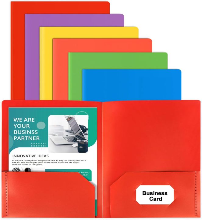 Business Card Holder Pocket Folders Professional Heavy Duty Letter Size File Folders Six-Pack Multi-Color Document Folders for