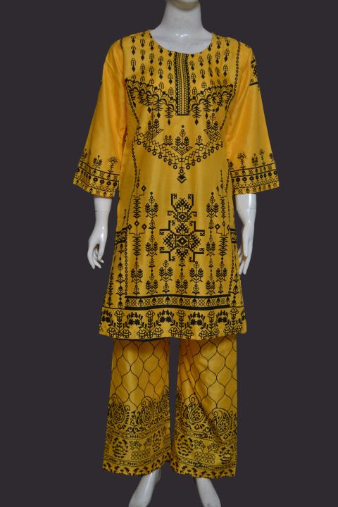 Dzyne%20%20Yellow%20block%20Printed%202%20Pc%20Stitched%20Dress%20%20for%20Girls%20&%20Women%20-%20Image%203