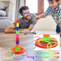 Ring Toss Game With 18 inch Stand Floatable Rings Multicolored Durable Plastic Rings Competitive Tossing Game for Kids and Adults. 