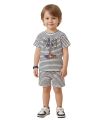 Minichunkies Kids Boys Summer Suit - Melting Gamer Controller Striped T-Shirt & Navy Shorts 2 Piece Set - Breathable Cotton Outfit. 