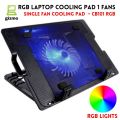 Laptop Cooling Pad Dual Fan With RGB Lights - Cooling Stand 1 / 2 / 4 / 6 Fan With Mobile Stand & Adjustable Speed & Light Button With 7 Gear To Adjust Height - For Upto 20" Laptops - USB Powered Connection. 