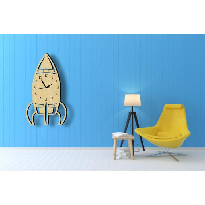 Rocket Designs Wooden Wall Clock, 3D Wall Clock for Kids Room, 3D Laser Cut Kids Wall Clock