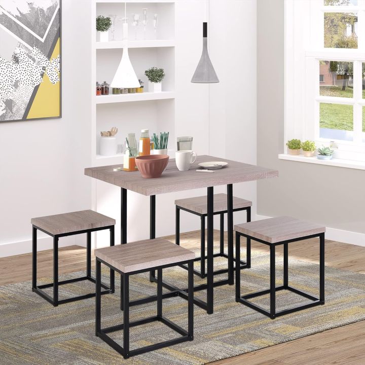 5%20Piece%20Dining%20Table%20Set,%20Dining%20Set%20for%204%20with%20Square%20Stools,%20Small%20Kitchen%20Table%20Set%20with%20Metal%20Frame,%20Compact%20Design%20for%20Small%20Space,%20Home%20Kitchen%20-%20Image%202
