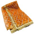 ORANGE COLOR ORGANZA DUPATTA WITH GOLDEN LACE. 