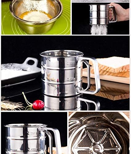Flour Sifter, Stainless Steel Flour Sieve Flour Dredger with Single Handle Large Capacity Baking Sieve Cup Kitchen Craft for Icing Sugar Sifter Tapioca Flour Coconut Flour Cake Flour