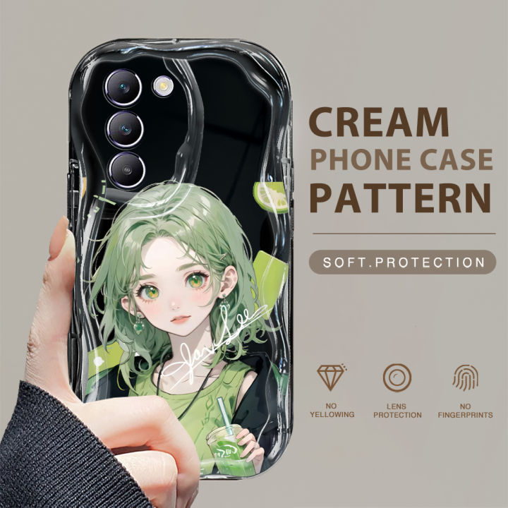 YYDS for Vivo Y100 5G Back Cover Cute Fruit Girl Case Cream Texture Wavy Edge Soft Silicone Mobile Cover