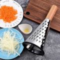 Cheese Grater with Handle Stainless Steel Triple Function Wood Handle Parmesan Shaver Non-Slip Rubber Bottom Hand Held Multifunction Vegetables Cheese Grater with container. 