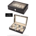 6/10/12 Leather  Watch Box Display Case Organizer with Framed Glass Lid Elegant Contrast and Removable Pillow for Men and Women Watch and Jewelry Large Holder Boxes. 