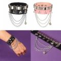 Spiked Studded Bracelet Black Leather Rivets Punk Bracelet Cuff Wrap Bangle Snap Button Metal Wristband for Men Women. 